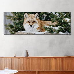 Winter Fox Under Pine Boughs - NicheCanvas