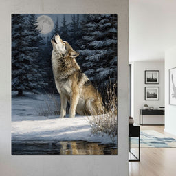 Moonlit Wolf Winter Howl Night - NicheCanvas