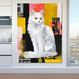 Radiant White Feline Poise - NicheCanvas