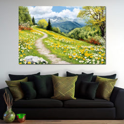 Path Through Floral Meadow - NicheCanvas