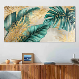 Golden Tropical Leaves Harmony - NicheCanvas