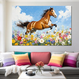 Stallion Gallop Through Wild Blooms - NicheCanvas