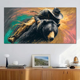 Cowboy Charge On Midnight Bear - NicheCanvas