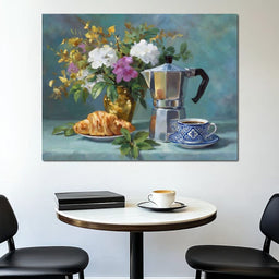 Morning Coffee & Bouquet - NicheCanvas