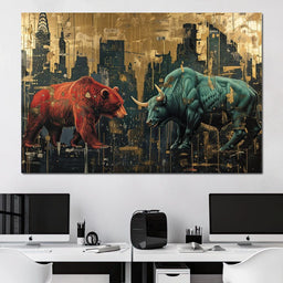 Stock Market Bear & Bull Clash - NicheCanvas