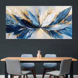 Blu, White & Gold Abstract Explosion - NicheCanvas