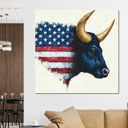 Patriotic Majestic Bull Symbol - NicheCanvas