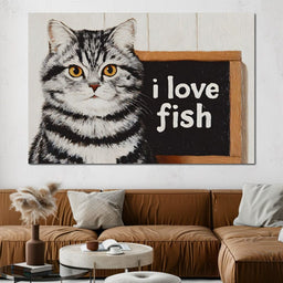 Tabby Cat Loves Fish - NicheCanvas