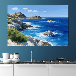 Rocky Coastline Ocean View Oil Painting - NicheCanvas