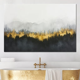 Radiant Mist Over Pine Peaks - NicheCanvas