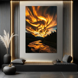Golden Skies Over River Glow - NicheCanvas