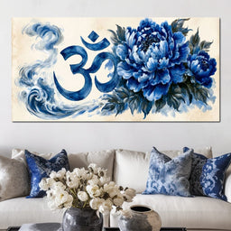 Om Blue Peony Meditation Mood - NicheCanvas