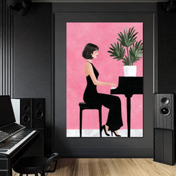 Elegant Pianist On Pink Backdrop - NicheCanvas