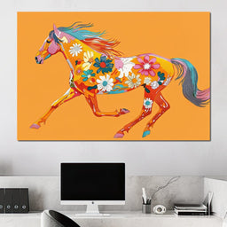 Blooming Horse on Tangerine - NicheCanvas