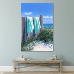 Coastal Towels On Dune Fence - NicheCanvas