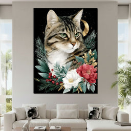 Moonlit Floral Gold Tabby - NicheCanvas