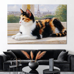 Dreamy Feline Parisian View - NicheCanvas