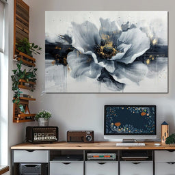 Golden Flecks on Monochrome Petals - NicheCanvas