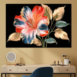 Midnight Flora With Gilded Leaves - NicheCanvas