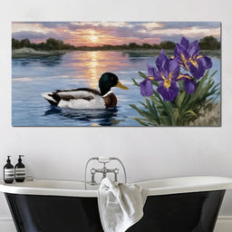 Duck Dusk Reflections With Iris - NicheCanvas