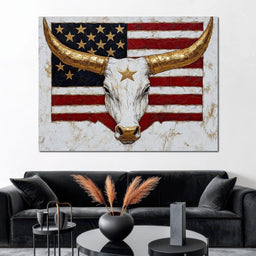 Golden Longhorn Patriotic Pride - NicheCanvas