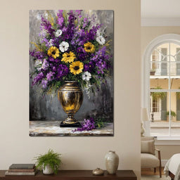 Golden Vase Violet Sunflowers - NicheCanvas