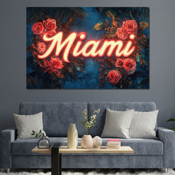 Neon Roses Miami Night Magic - NicheCanvas