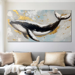 Golden Waves Ocean Whale - NicheCanvas