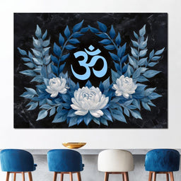 Om Symbol Blue Lotus Wreath - NicheCanvas