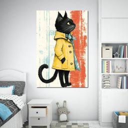 Elegant Feline in Rain Coat - NicheCanvas