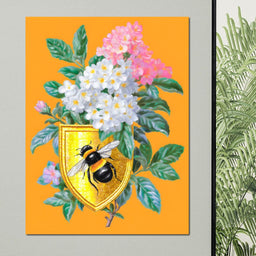 Golden Bee Crest Floral Radiance - NicheCanvas