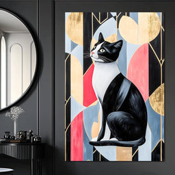 Geometric Feline Elegance - NicheCanvas