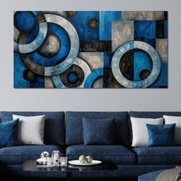 Geometric Blue Spheres Dance - NicheCanvas