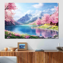 Cherry Blossom Alpine Retreat - NicheCanvas