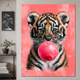 Playful Cub Bubble Burst Pink - NicheCanvas