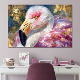 Golden Pink Flamingo Portrait - NicheCanvas
