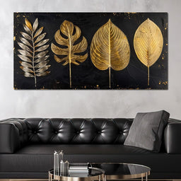 Golden Leaves on Black Background - NicheCanvas