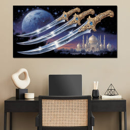 Moonlit Blades Over Golden Palace - NicheCanvas