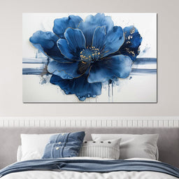 Sapphire Petals with Gold Dew - NicheCanvas