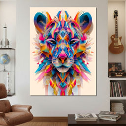Vivid Geometric Lion Majesty - NicheCanvas
