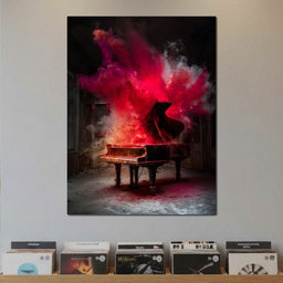 Grand Piano Burst of Vibrant Fire - NicheCanvas