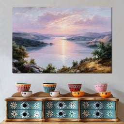 Pastel Sunrise Over Lake Fjord - NicheCanvas