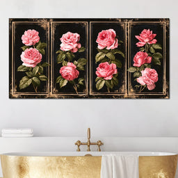 Gilded Panels of Pressed Garden Roses - NicheCanvas