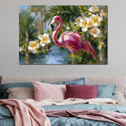 Tropical Flamingo Oasis Glow - Neal Hackett - NicheCanvas