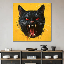 Feline Fury Against Yellow - NicheCanvas
