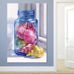 Seashells Jar Sunlit Window - NicheCanvas