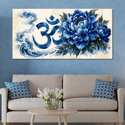 Om Blue Peony Meditation Mood - NicheCanvas