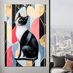 Geometric Feline Elegance - NicheCanvas