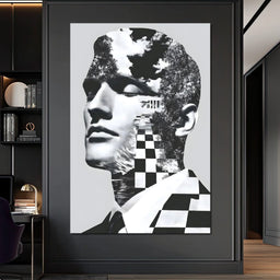 Monochrome Checkerboard Mindscape - NicheCanvas