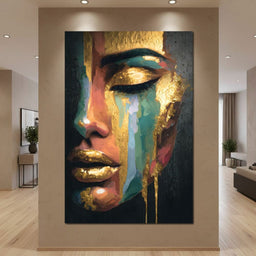 Golden Radiant Abstract Face B - NicheCanvas